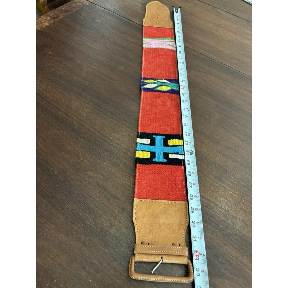Vintage Women's 4 inch Belt Handcrafted Guatemalan Woven Leather Folk Belt Boho